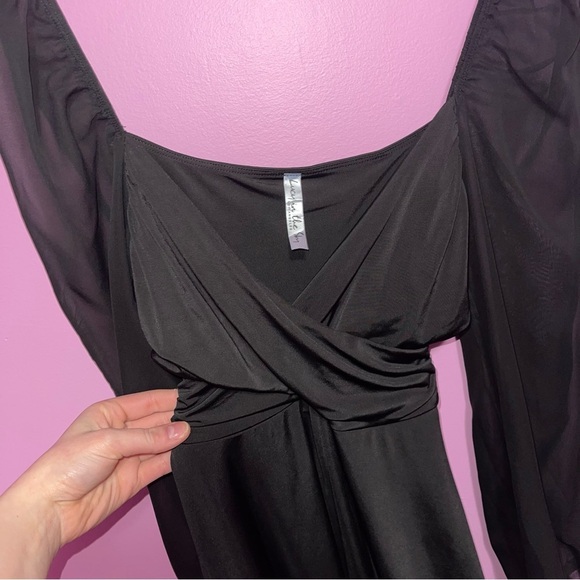 Lucy In The Sky Dress Women's Size Large Black Puff Chiffon Wrap A-Line Mini - Picture 7 of 13